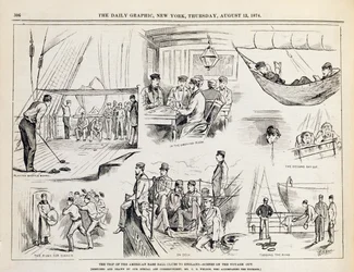 Le voyage des clubs de baseball américains en Angleterre (Le voyage aller) publié dans The New York Daily Graphic, 1874